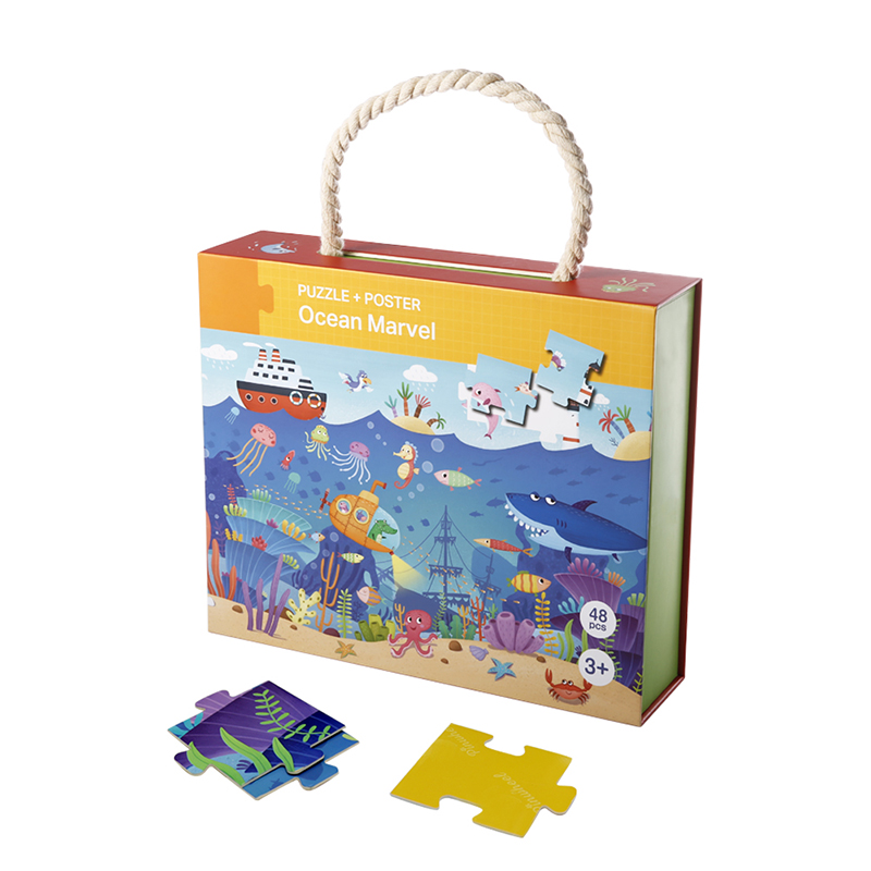 Hurtoweniestandardowe logo z recyklingu zabawka puzzle karton klapy magnetycznej prezent pakowanie pudełko z uchwytem